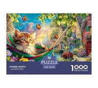 Cat in HammockPhenomenal 1000-Piece Jigsaw Puzzles for Adults The Definitive Encounter with Impossible, Hard, Difficult Challenging Puzzle Games - This Is The Crowning Gift Jigsaw Puzzles for Adults