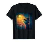 Cat in Hat Alley Rain Streetlamp Vintage Value Graphic T-Shirt