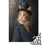 Cat in Hat And Coat 1000 Pieces Classic Jigsaw Puzzle for Weekend Hobbyists & Adults Premium Paper Gentleman Cat Home Decor Wall Art Gift for Women Holiday Wall Decor 70x50cm/1000pcs