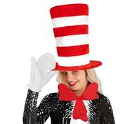 Cat in Hat Costume - Red White Striped Outfit Cosplay Accessory Set Comfortable Breathable Design Role Play Costume for Kids Adults Girls Halloween Festival Classroom