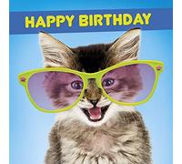 Cat in Huge Glasses Greeting Card Lenticular 3D / Holographic - Happy Birthday