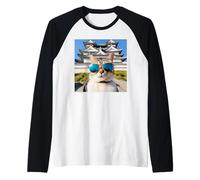 Cat in Japan At The Himeji Castle Raglan Baseball Tee