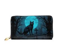 Cat In Moonlight Pattern, Women'S Wallet, Long Clutch Wallet, Credit Card Holder Wallet, Travel Coin Purse, Black, One Size