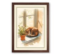 Cat in Morning Light Boho Framed Wall Art Print A3 (42×29.7cm) Walnut, Wall Decor for Living Room, Bedroom, Office & Home, Ready to Hang, Art Gift