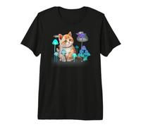 Cat in Mushroom Mycelium Garden with Hazy Purple Toad Premium T-Shirt
