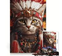 Cat In Native American Headdress Jigsaw for Adults 1000 Pieces Critical Think Cozy Pastime Uniform Edges Xmas Present (38x52cm)