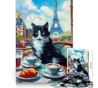 Cat in Paris Cafe Jigsaw Puzzles 1000 Pieces for Adults Brain Stimulation Leisurely Pursuit Premium Cut Nice Gift (50x75cm)