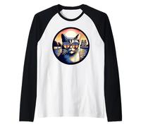 Cat in Paris Looking At The Eiffel Tower Raglan Baseball Tee