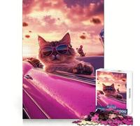 Cat in Pink Convertible Jigsaw Puzzles for Adults 1000 Creative Think Leisurely Pursuit Tight Fit Lovely Gift (50x75cm)