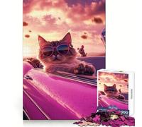 Cat in Pink Convertible Jigsaw Puzzles for Teenagers 1000 Sharp Recall Restful Activity Snug Fit Unique Gift (38x26cm)