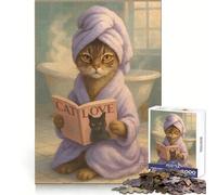 Cat in Robe Reading Magazine 1000 Pieces Jigsaw Puzzles for Adults Brain Wellness Quiet Enjoyment Perfect Lock Thoughtful Gift (38x52cm)