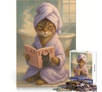 Cat in Robe Reading Magazine Jigsaw Puzzles 1000 Piece for Adults Thought Training Peaceful Escape Uniform Cut (38x26cm)