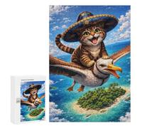 Cat in Sombrero Riding A Seagull Jigsaw Puzzle, 300 PCS, Indoor Activity for The Home, An Absorbing Project for Relaxed Weekends, for Family Fun