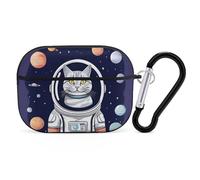 Cat in Spacess AirPods Pro Case Cover with Keychain Ring PC Hard Shell Protective Case for AirPods Pro 2nd for Women Men Generation Easy Open Full Drop Protection Cover Black-Style