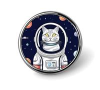 Cat in Spacess Round Badge Cute Enamel Lapel Pin Brooches Button Pin Personalized Clothing Decoration Unisex Badge Holder Hats Bags Shirts Decor