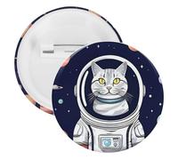 Cat in Spacess Tinplate Badge Personalized Round Brooch Large Craft Button Suitable for Teachers, Nurses, Doctors, Staff, Party Gift Accessories, 5PCS, Plastic, plastics