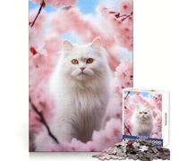 Cat in Spring Pink Bloom Jigsaw Puzzles 1000 Piece for Teenagers Brain Wellness Cozy Downtime Perfect Lock Heartfelt Gift (50x75cm)