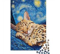 Cat in Starry Night 1000-Piece Puzzle for Adults, 70x50cm/1000pcs, A Weekend Activity at Your Own Pace; White Card Pieces for A Neat Table