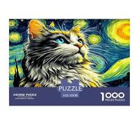 Cat in Starry Night Style 1000 Piece Jigsaw Puzzle for Family - Fun Challenge for Adults & Kids, A Great Gift And Interactive Home Decor Project 52x38cm/1000pcs