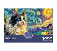 Cat in Starry Night Style Colossal Jigsaw Puzzles for Adults A Vast Collection of 1000 Advanced, Seemingly Impossible Challenging Puzzle Game Pieces - A Majestic Gift for Determined Adult And Young