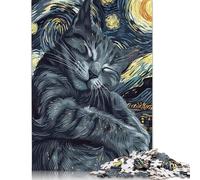 Cat in Starry Night Style Puzzle Friendly Materials 100 Percent Recycled Cardboard Jigsaw Puzzle for Adult Children Easter Gift 1000pcs (75x50cm)