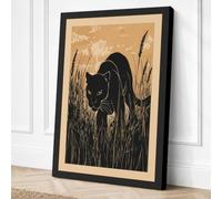Cat in Tall Grass Japandi Canvas Wall Art Print 36x24 Inch (91 x 61 cm)