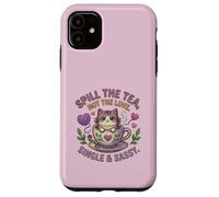 Cat in Teacup Spill the Tea Not Love Single Cute Kitten Case for iPhone 11