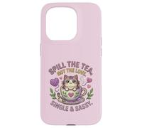 Cat in Teacup Spill the Tea Not Love Single Cute Kitten Case for iPhone 15 Pro