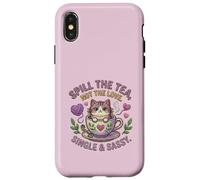 Cat in Teacup Spill the Tea Not Love Single Cute Kitten Case for iPhone X/XS