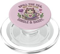 Cat in Teacup Spill the Tea Not Love Single Cute Kitten PopSockets PopGrip for MagSafe