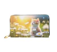 Cat In The Flowers Pattern, Women'S Wallet, Long Clutch Wallet, Credit Card Holder Wallet, Travel Coin Purse, Black, One Size