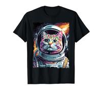 Cat in The Galaxy and Space Kitten Cat Head T-Shirt, Men, Black, XX-Large