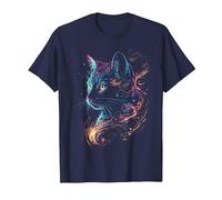 Cat in The Galaxy and Space Kitten Cat Head T-Shirt, Men, Navy Blue, XX-Large