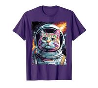 Cat in The Galaxy and Space Kitten Cat Head T-Shirt, Men, Purple, XX-Large