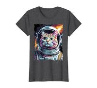 Cat in The Galaxy and Space Kitten Cat Head T-Shirt, Women, Dark Heather Grey, 3X-Large