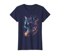 Cat in The Galaxy and Space Kitten Cat Head T-Shirt, Women, Navy Blue, Medium