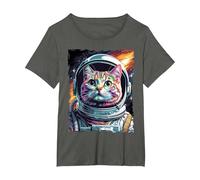 Cat in The Galaxy and Space Kitten Cat Head T-Shirt, Women's Plus, Asphalt Grey, 4X
