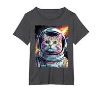 Cat in The Galaxy and Space Kitten Cat Head T-Shirt, Women's Plus, Dark Heather Grey, 3X