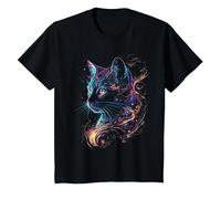 Cat in The Galaxy and Space Kitten Cat Head T-Shirt, Youth, Black, Medium
