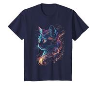 Cat in The Galaxy and Space Kitten Cat Head T-Shirt, Youth, Navy Blue, Small