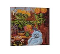 Cat in The Garden - by Louis Wain Painting Art Posterswall Art Canvas Aesthetic Music And Movie Decoration Living Room Bedroom 12x12inch(30x30cm) Frame-style