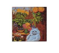 Cat in The Garden - by Louis Wain Painting Art Posterswall Art Canvas Aesthetic Music And Movie Decoration Living Room Bedroom 28x28inch(70x70cm) Unframe-style