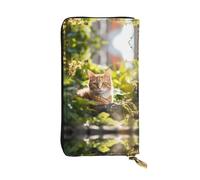 Cat in The Garden Pattern Leather Clutch (7.5x4.1 inches) - Coin Card Key Wallet