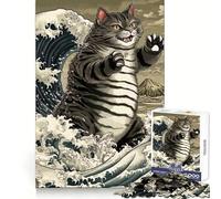 Cat in The Great Wave Adults 1000 Pieces Puzzle Thought Challenge Casual Enjoyment Cut Precisely Heartfelt Gift (38x26cm)