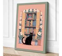 Cat in the Library Canvas Wall Art Print 36x24 Inch