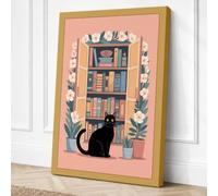 Cat in the Library Canvas Wall Art Print 36x24 Inch