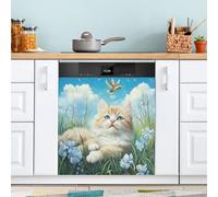 Cat in The Meadow Dishwasher Magnet Cover for Door Front, Large Metal Decorative Kitchen Dishwasher Panel Decal Refrigerator Magnetic Decor Sticker 58 x 66 CM