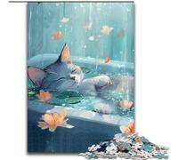 Cat in The Pool 1000 Piece Jigsaw Puzzles for Teenagers, Staycation Kill Time Every Piece Is Unique - Challenging Family Fun Game 26x38cm