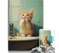 Cat in The Toilet 1000 Pieces Jigsaw Puzzle for Adults& Teens,Toys Educational Games Stress Relieving Great Gifts And Toys (75x50cm)