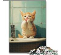 Cat in The Toilet JigsawPuzzle 1000 Pieces for Teenagers, Stress Reliever Staycation Kill Time with Matching Poster And Trivia Sheet (50x75cm)